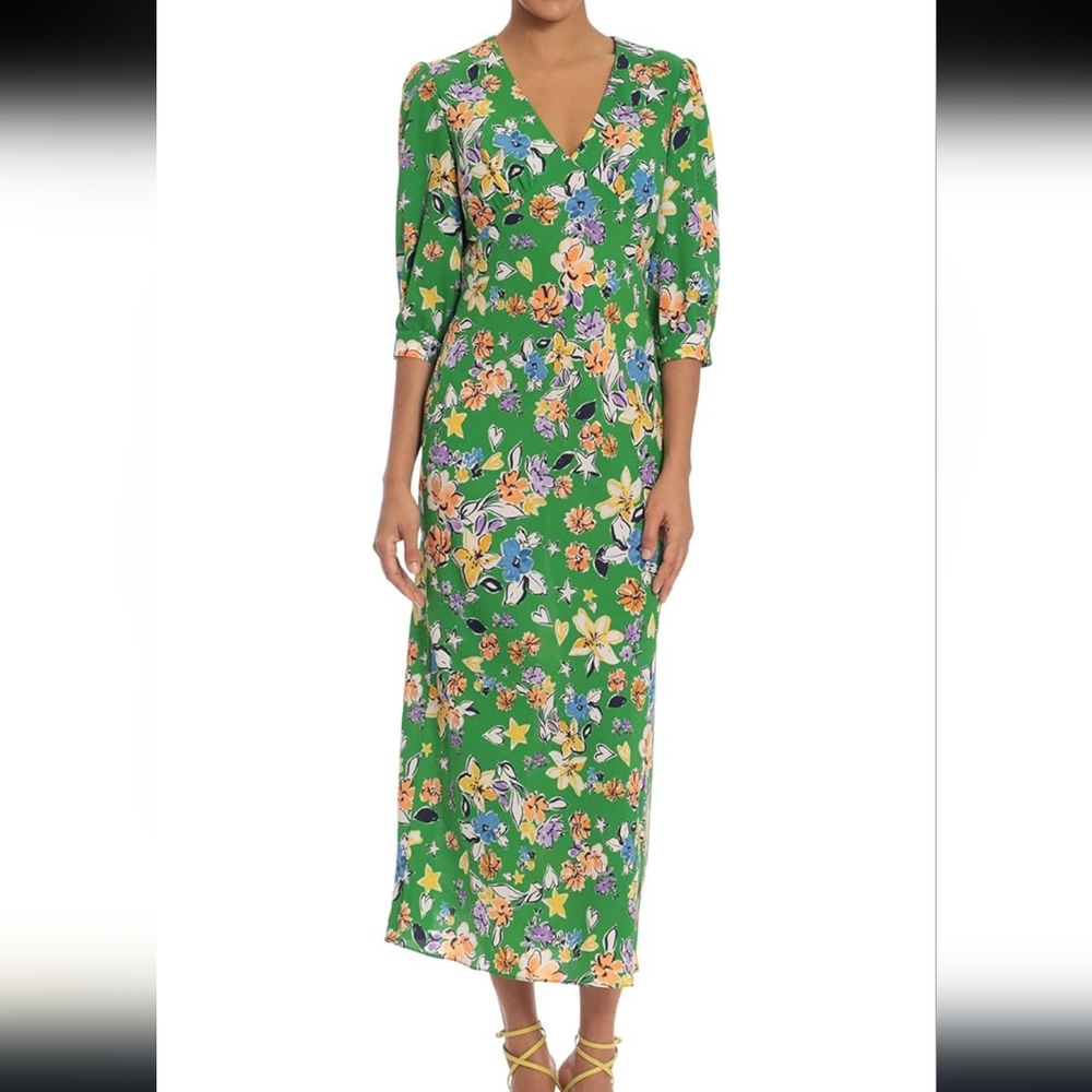NEW Donna Morgan green floral textured dress with 1/2 sleeves